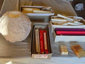 lot 327 image: Large Lot Assorted Candles with Wax Melts and Accessories including LARGE Round Candle
