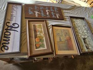 lot 332 image: Lot of Home Decor Items Including Framed Art and Signs