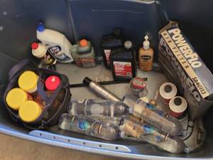 lot 348 image: Kirkland Alkaline Plus Water Bottles, Engine Oils, and Cleaning Supplies