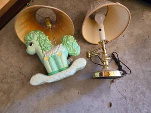 lot 357 image: Rocking Horse Lamp and Brass Table Lamp Pair