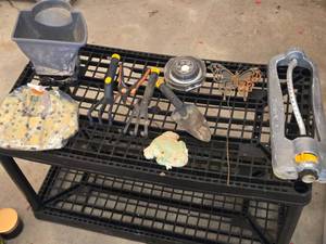 lot 371 image: Gardening Tool Set and Accessories Fiskars Pruner, Trowel, Sprinkler