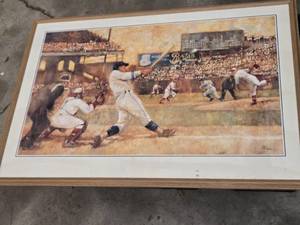 lot 372 image: Baseball Artwork with Frame - Frame Corner Separating