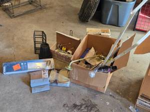 lot 387 image: Plumbing and Home Improvement Items including Delta Faucet, Curtain Rods, and Shower Curtain - Conditions Untested
