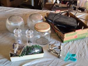 lot 400 image: Various Household Items including Sony DVD Player, Glass Light Fixtures, and Cole & Mason Grinders
