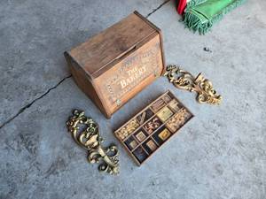 lot 431 image: Wooden Bakery Box, Decorative Wall Plaques, and Shadow Box of Dried Goods
