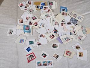 lot 495 image: Collection of Vintage USA Postage Stamps Including Christmas, Love, and Flag Designs