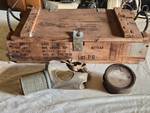 Wooden Ammunition Box with Gas Mask and Sea Dive Mask