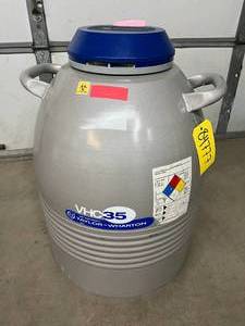 lot 47 image: MSRP $5,000 Taylor-Wharton VHC35 Very High Capacity Liquid Nitrogen Refrigerator  35-Liter Cryogenic Storage Dewar for Biological &amp Laboratory Samples, Extended Hold Time Design, Wide-Mouth Access, Rugged Aluminum Construction
