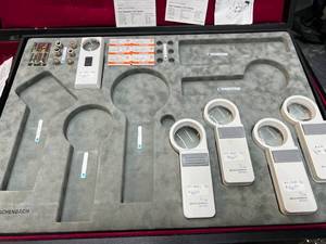 lot 66 image: Eschenback Mobilux LED Illuminated Handheld Magnifiers with Case - Low Vision Aids, Better Visibility with Bright LEDs, Clear Distortion-Free Image, Various Magnification Levels - Great Condition&nbsp