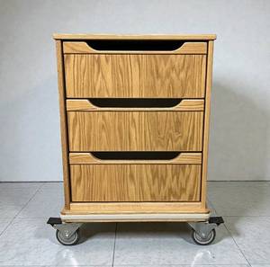 lot 11 image: MSRP $2,500 Corometrics 3115DAO Oak Medical Cart 3-Drawer Hospital Room Storage Cabinet on Heavy-Duty Locking Casters for Safe Movement, Lightweight, Easy Glide Drawers - Like New Condition