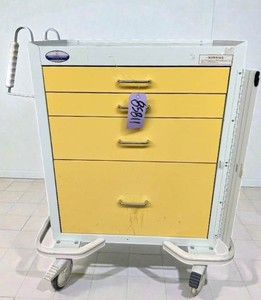 lot 38 image: MSRP $2800 Armstrong Medical Industries 4-Drawer A-Smart Storage Supply Crash Cart System Can Be Locked With Padlock - Good Condition