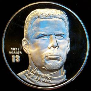 lot 10 image: 1999 NFL MVP Kurt Warner 1oz 999 Silver Round #31 of 5000