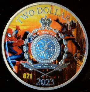 lot 15 image: 2023 New Zealand 2 Dollars, Colorized 1oz 999 Silver Round, Marvel Spiderman #21 of the Series