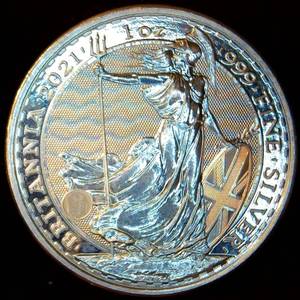 lot 18 image: BU 2021 UK 2 Pounds Brittania 1oz 999 Silver