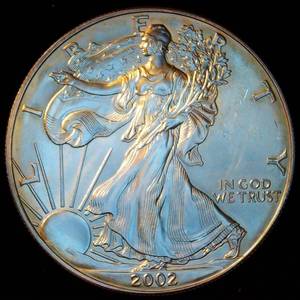 lot 20 image: Uncirculated 2002 US Silver Eagle Dollar