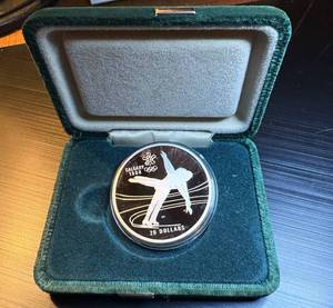 lot 27 image: 1987 Proof Calgary Olympics Figure Skating Silver $20 Coin wDisplay Case - 1.10 OzT  .925 Fine