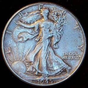 lot 30 image: XF 1945 Walking Liberty Half Dollar, Original Surfaces