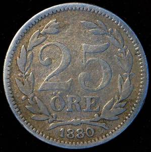 lot 47 image: 1880 Sweden Silver 25 Ore