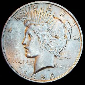 lot 77 image: AU 1923-P Peace Silver Dollar, Original Surfaces wGood Luster