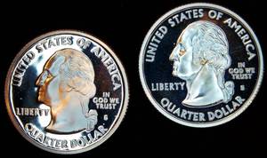 lot 85 image: (2) 90% Proof Silver ATB Washington Quarters, MN & CA