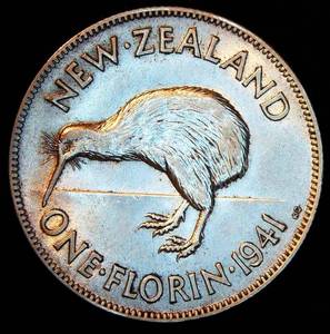 lot 91 image: AU 1941 Silver New Zealand 1 Florin, Original Surfaces, .50 Fine, .182 ASW