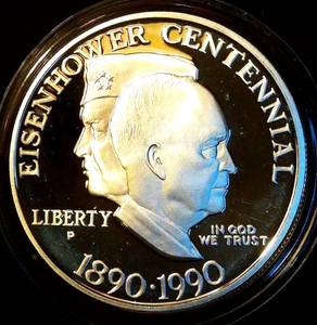 lot 93 image: Proof 1990 90% Silver Dollar Eisenhower Commemorative, .773 ASW