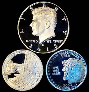 lot 103 image: (3) 90% Silver Proof Coins, (1) Toner & (2) New From Sets, $1 FV