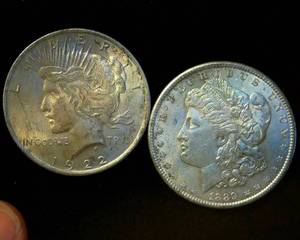 lot 114 image: (2) Circulated Silver Dollars, 1.5 OzT TSW