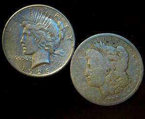 lot 115 image: (2) Circulated Silver Dollars, 1.4 OzT TSW
