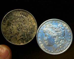 lot 118 image: (2) Circulated Silver Dollars, 1.5 OzT TSW