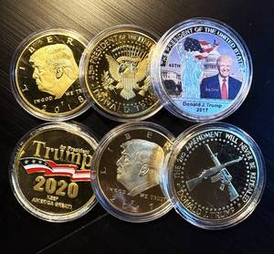 lot 112 image: (6) Gold & Silver Clad President Trump Medallions from both Terms in Office