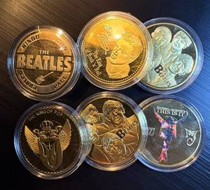 lot 111 image: (6) Gold Clad Legends of Rock & Roll Medallions