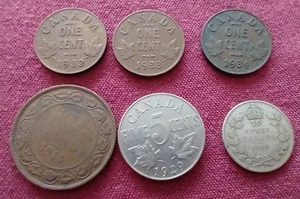(6) Vintage George V Canadian Coins - (1) Silver