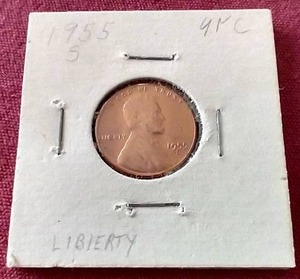lot 8 image: Nice 1955-S Wheat Penny With Extra Metal in Lettering