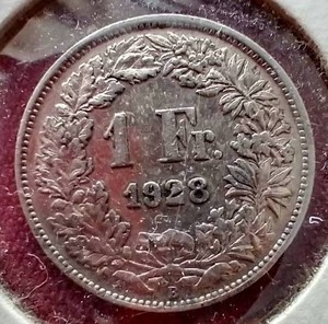 lot 26 image: 1928 Switzerland Silver 1 Franc Coin