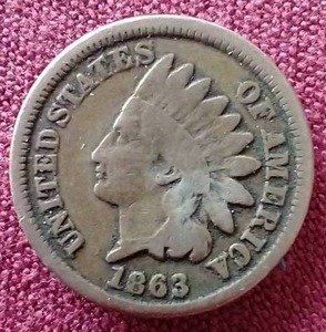 lot 29 image: 1863 Copper-Nickel Indian Penny