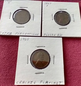 lot 53 image: (3) Die Error Wheat Pennies