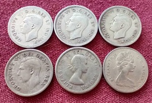 lot 67 image: (6) 80% Silver Canadian Dimes