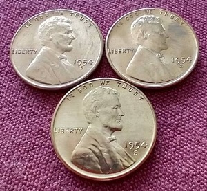 lot 70 image: (3) Gorgeous Uncirculated Red 1954-S Wheat Pennies