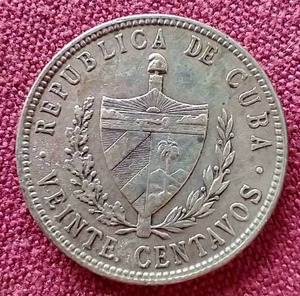 lot 97 image: 1949 Cuba Silver 20 Centavos Coin