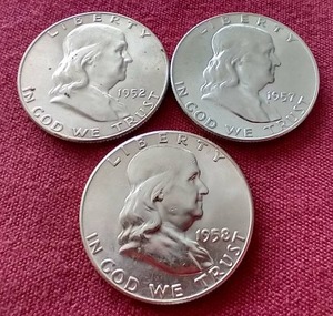 lot 103 image: (3) Beautiful Uncirculated Franklin Half Dollars