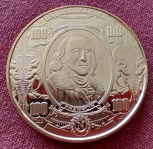 lot 107 image: Benjamin Franklin 1 oz Copper Round