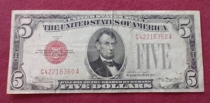 lot 114 image: 1928 Red Seal $5 Note