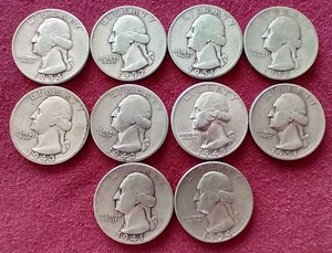 lot 136 image: (10) Silver Washington Quarters