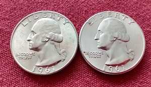 lot 151 image: (2) Uncirculated 1961 Washington Quarters - P & D