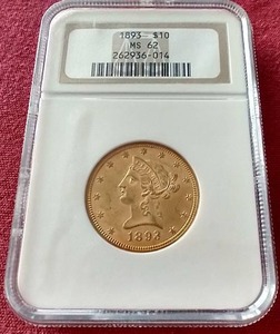 lot 156 image: 1893 Liberty Head $10 Gold Coin - NGC MS62