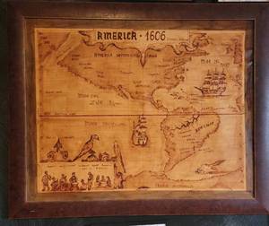 lot 40 image: Tea Stain 1606 Americae Sive Novi Orbis, Nova Descriptio Map by Abraham Ortelius