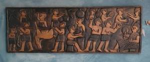 lot 42 image: Vintage African Hand-Carved Wood Relief Panel Ceremonial Scene�