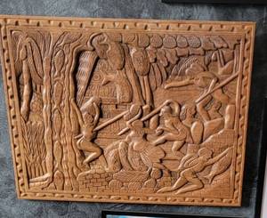 lot 44 image: Vintage African Hand-Carved Wood Relief Panel Ceremonial Scene� 24 x 18