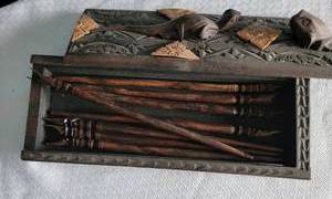 lot 60 image: Bali Carved Owl Chopstick Set in Wood Box